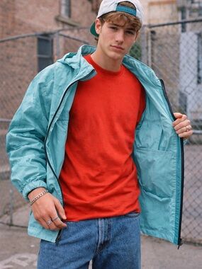 ASICS Packable Jacket Mens Small Teal Windbreaker Water Resistant NWT